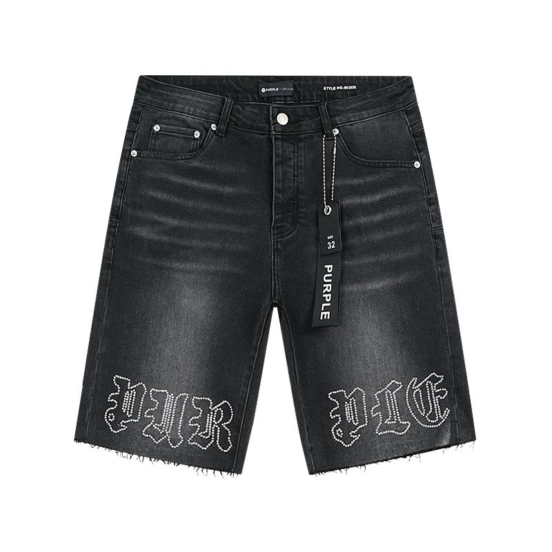 Purple Brand Rhinestone Graphic Denim Shorts