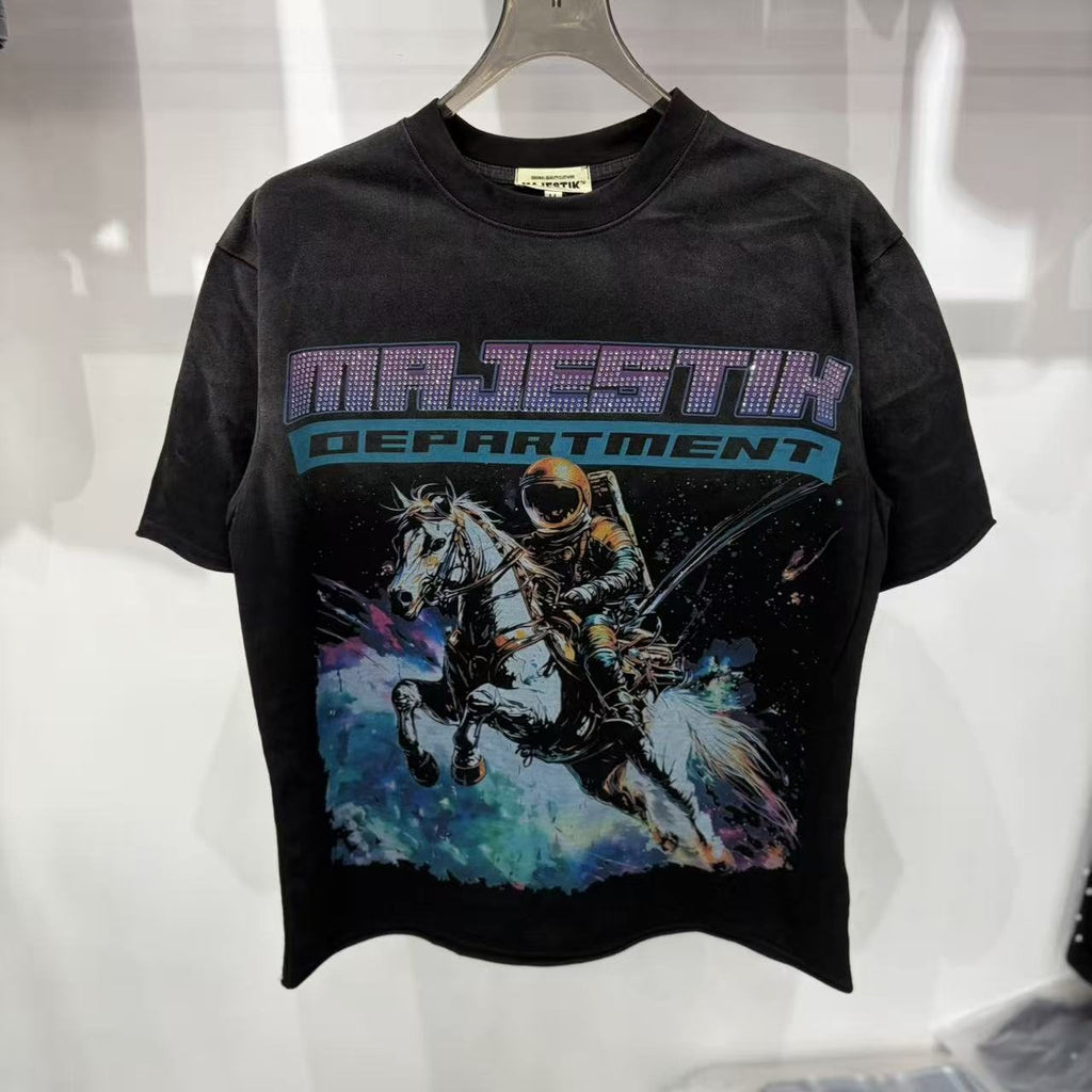 MAJESTIK Astronaut Horse Graphic T-Shirt