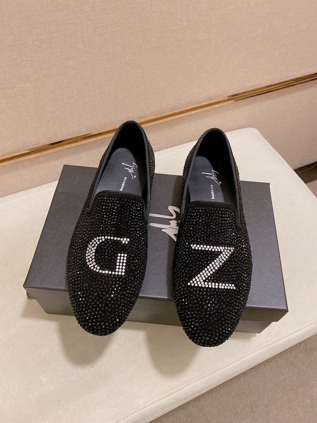Giuseppe Zanotti Men's Black Rhinestone Loafers