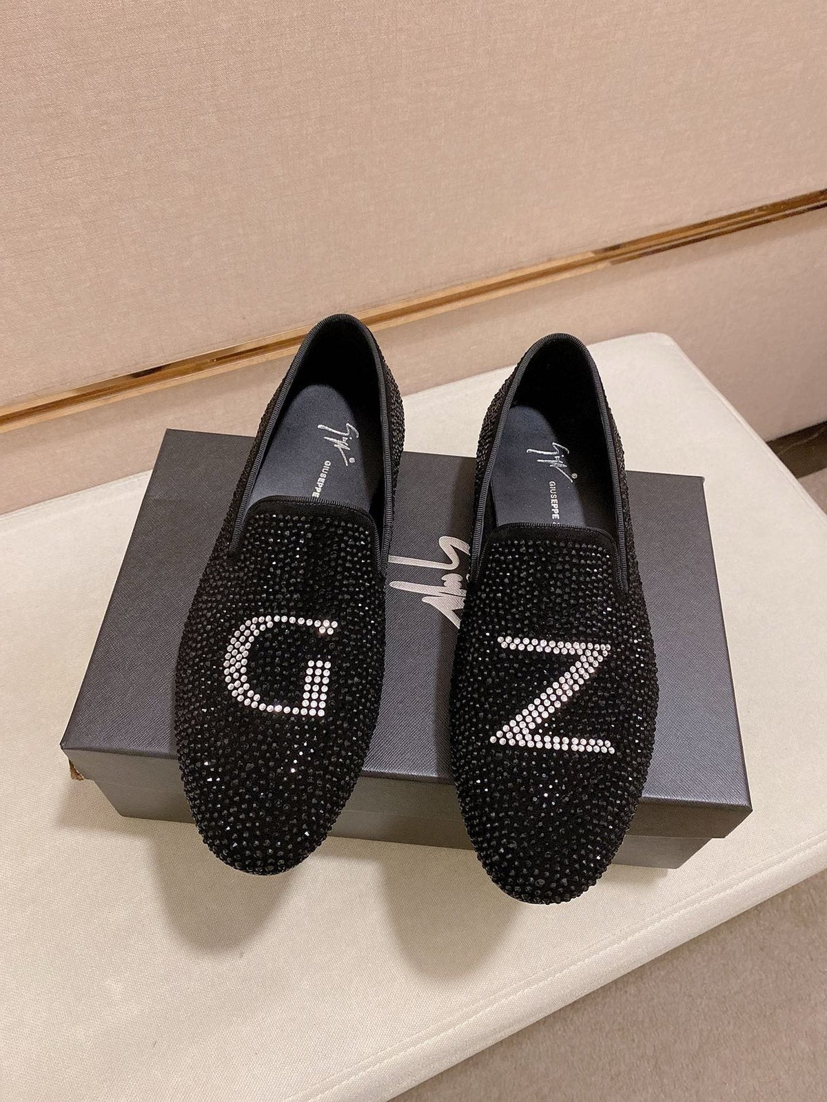 Giuseppe Zanotti Men's Black Rhinestone Loafers